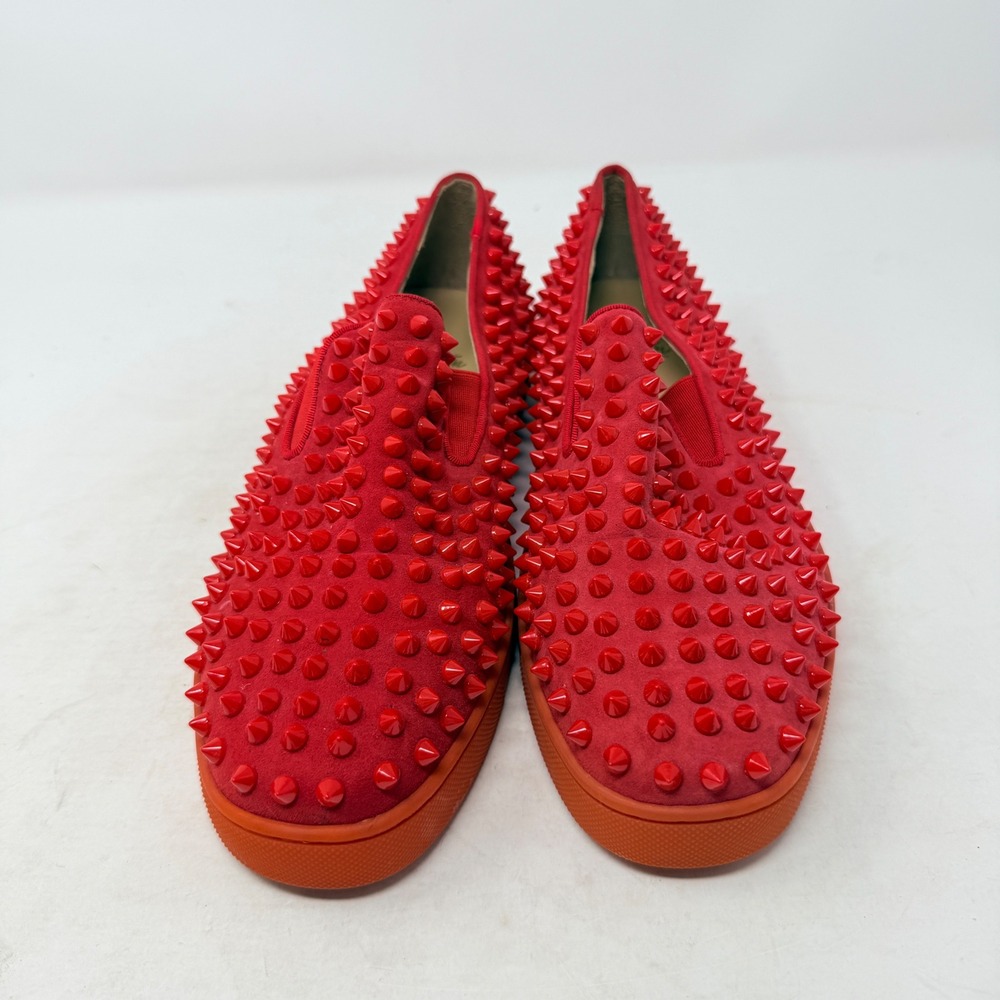 Christian Louboutin Roller Boat Spiked Red Slip On Sneakers Size 10.5 Luxury‎ - Picture 2 of 11
